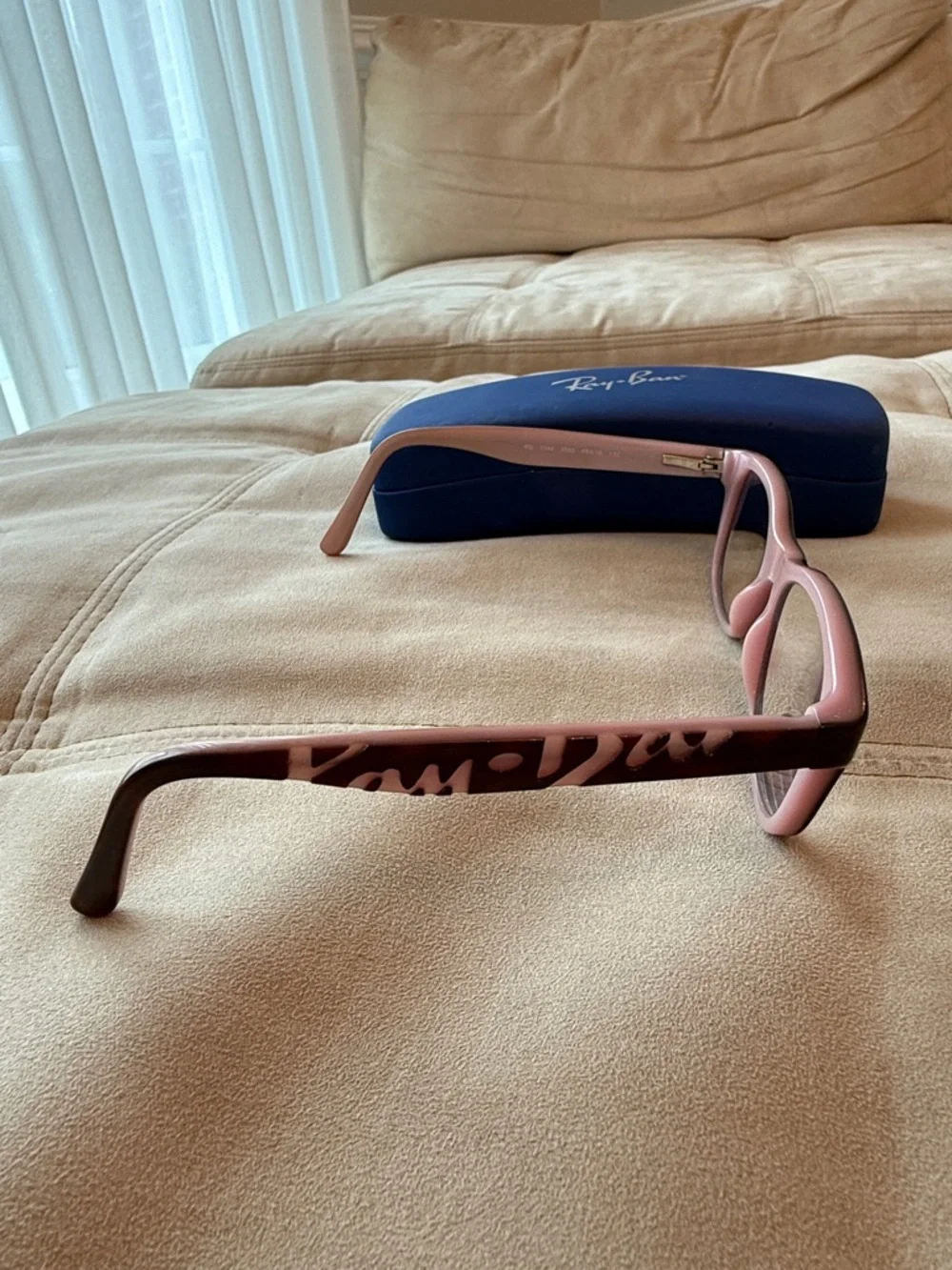 Ray-Ban Black Frames with Pink Interior and Blue Case little Girl Glasses frames
